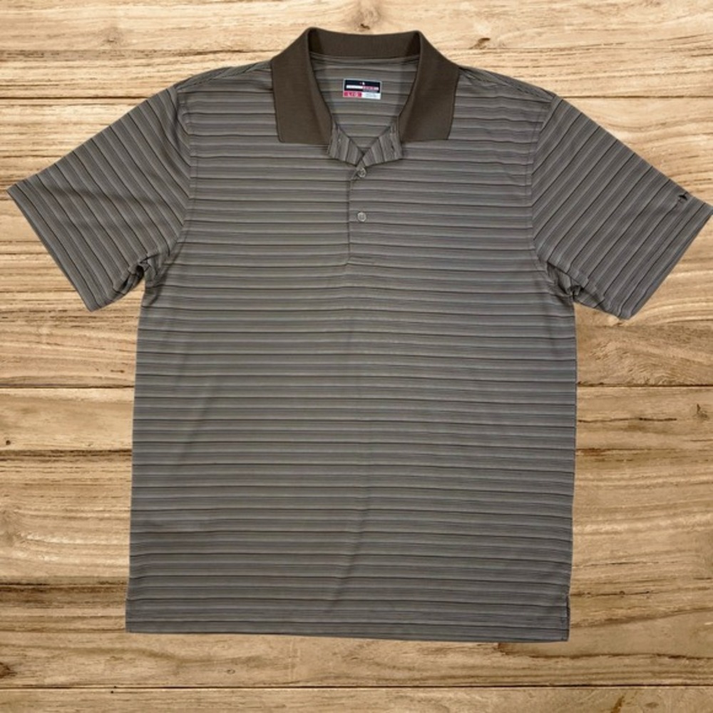 Grand Slam Performance Mens Large Brown Striped Short‎ Sleeve Golf Polo Shirt